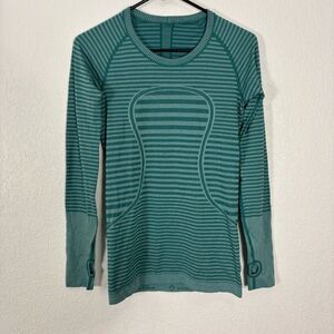 Lululemon Green Striped Swiftly Tech Long Sleeve Workout Top Size 6